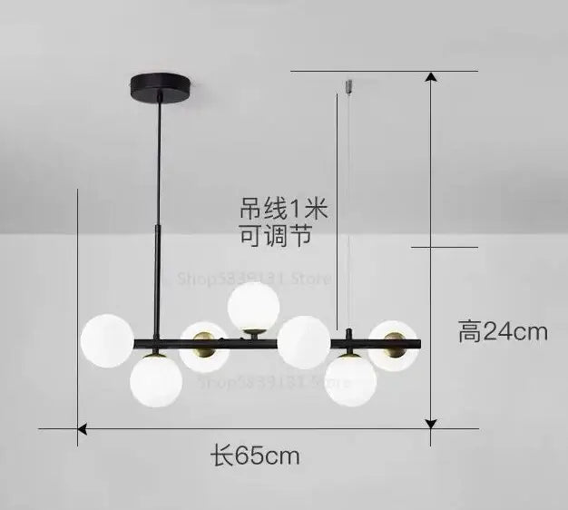 Modern black metal ball pendant chandelier with seven frosted white glass globe bulbs for dining room decorbites glass ball