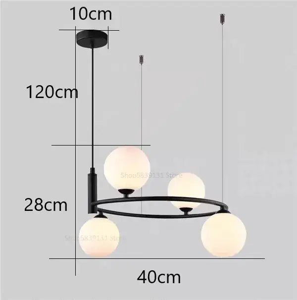 Modern black metal ball pendant chandelier with four frosted glass globe lights for dining room decorbites glass ball
