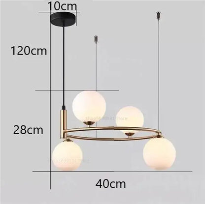 Modern brass-toned decorbites glass ball pendant chandelier with three frosted glass globes for dining room light