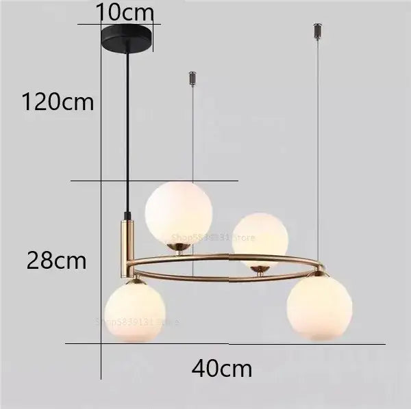 Modern brass-toned decorbites glass ball pendant chandelier with three frosted glass globes for dining room light