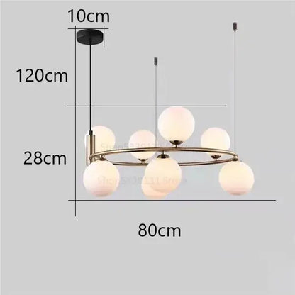 Modern gold glass ball pendant chandelier with eight frosted glass globes in brass tone for dining room decorbites glass ball