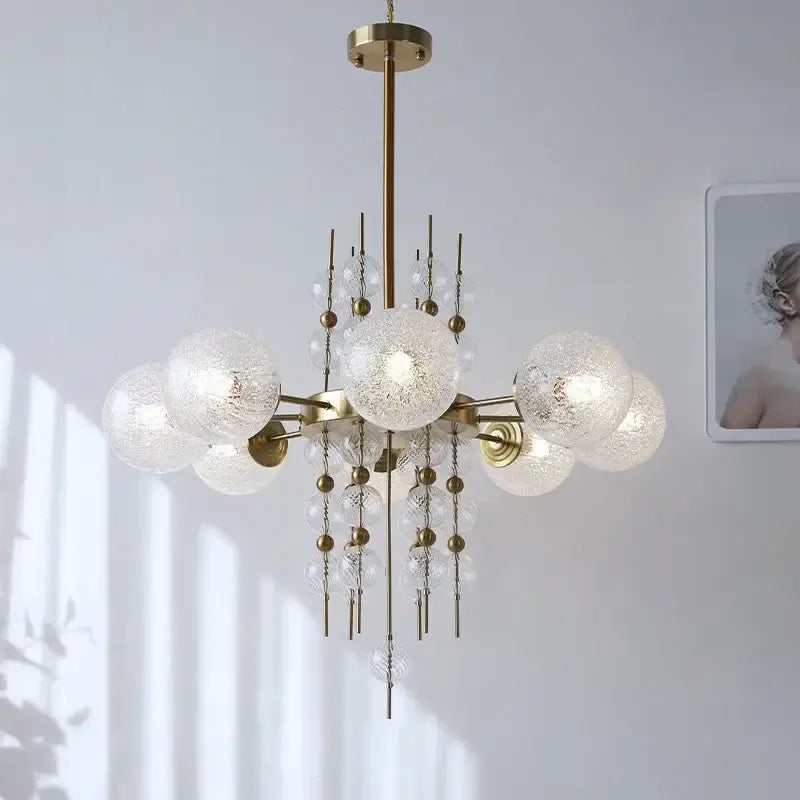 Modern gold pendant chandelier with glass ball spheres and crystal beads for kitchen island decorbites glass ball design