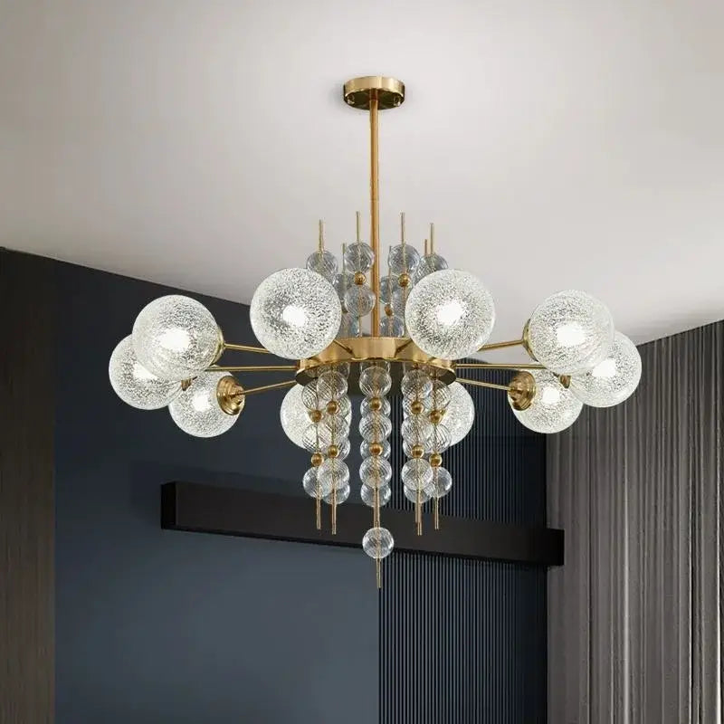 Modern gold glass ball pendant chandelier with frosted glass spheres and crystal beads for kitchen island decorbites glass ball