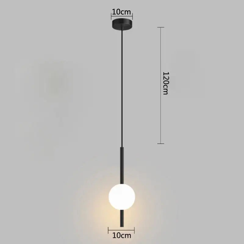 Minimalist black pendant light with spherical frosted glass bulb and slender metal rod for decorbites glass ball pendant
