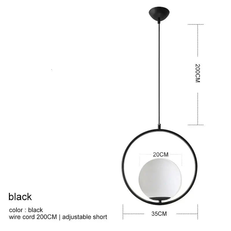 Black modern pendant light with circular frame and frosted glass globe for dining room decorbites glass ball pendant