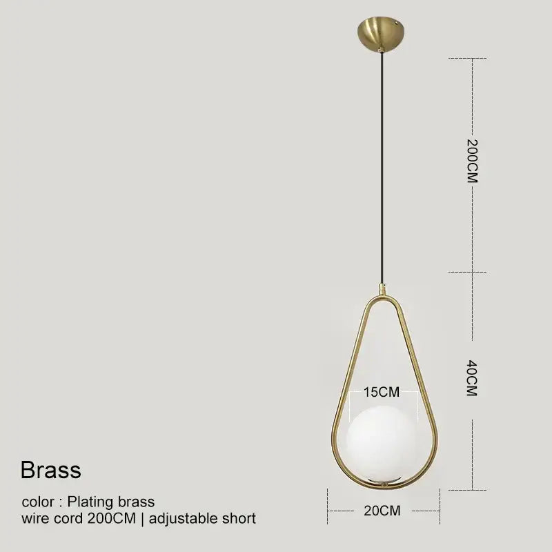 Modern gold glass ball pendant light with teardrop brass frame and frosted globe for dining room decorbites lighting