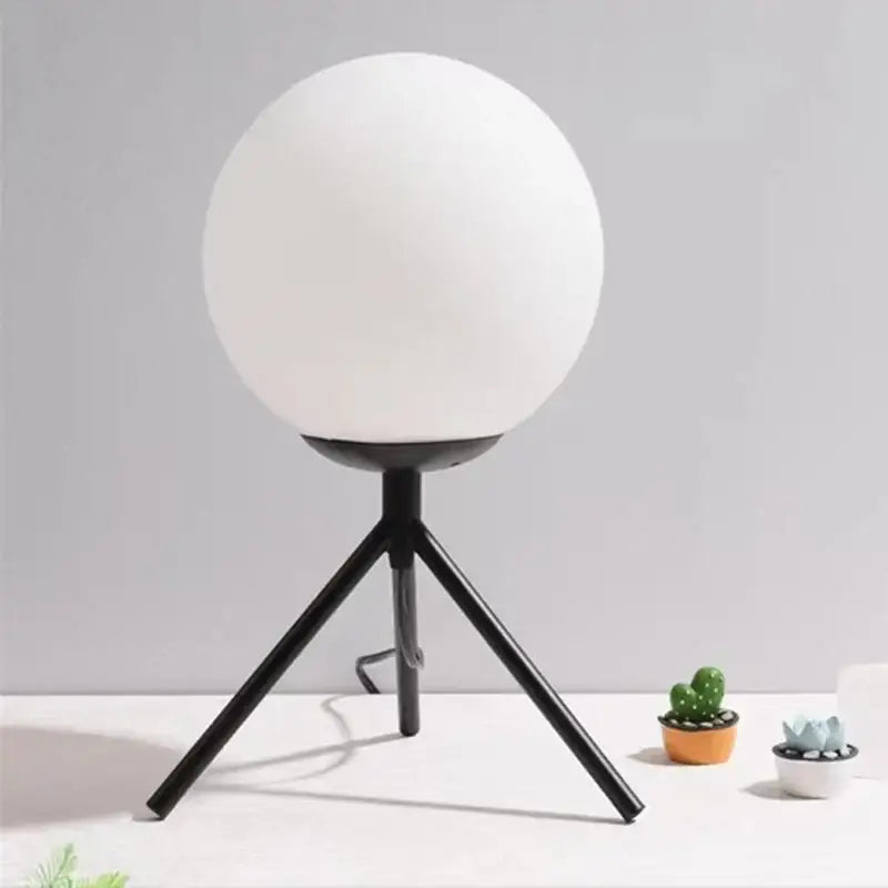 Modern black tripod table lamp with frosted white glass ball globe for decorbites glass ball table lighting
