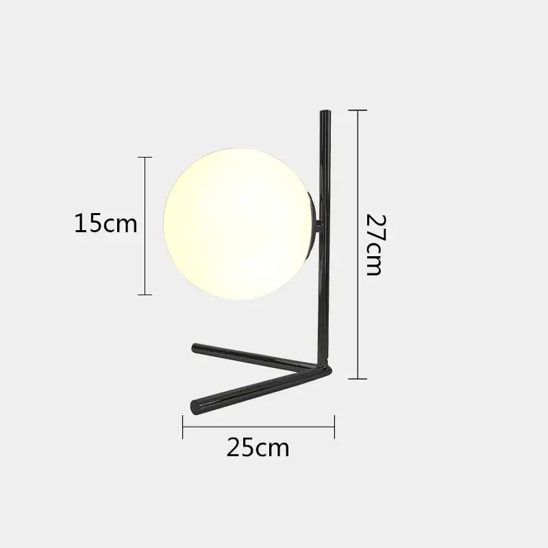 Black metal table lamp with frosted glass globe shade featuring decorbites glass ball table design for modern bedroom decor
