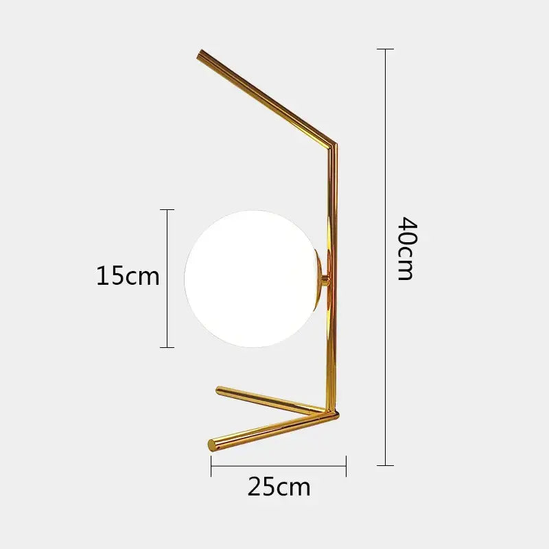 Modern gold glass ball table lamp features a gold-toned minimalist frame and frosted glass ball for elegant decorbites glass ball lighting