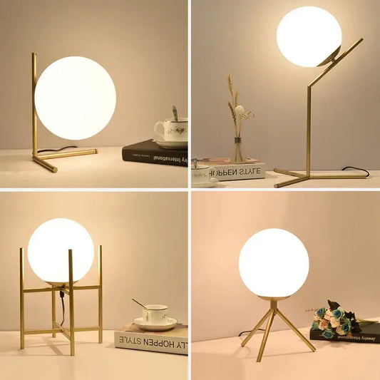 Modern gold-toned glass ball table lamp with spherical frosted globe for bedroom decorbites glass ball table lighting
