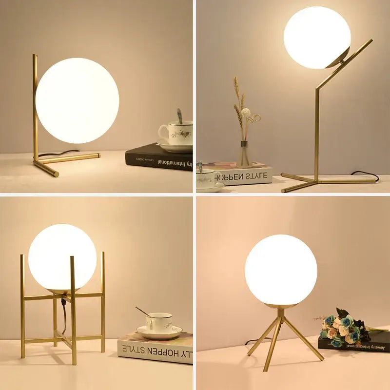 Modern gold-toned glass ball table lamp with spherical frosted globe for bedroom decorbites glass ball table lighting