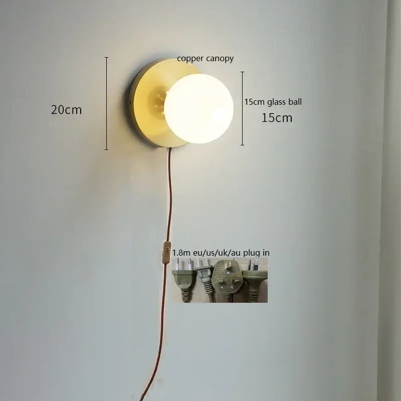 Copper canopy wall sconce with 15cm frosted glass globe modern gold glass ball wall lights for bedroom decorbites glass ball
