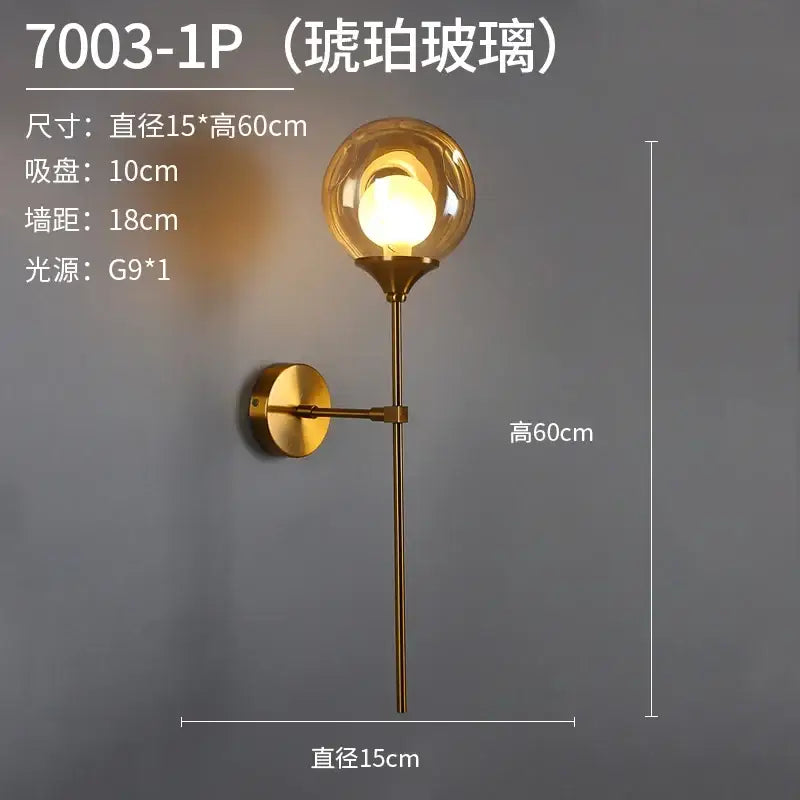 Modern gold wall sconce with amber glass ball and brass metal arm perfect for bedroom decorbites glass ball lamp