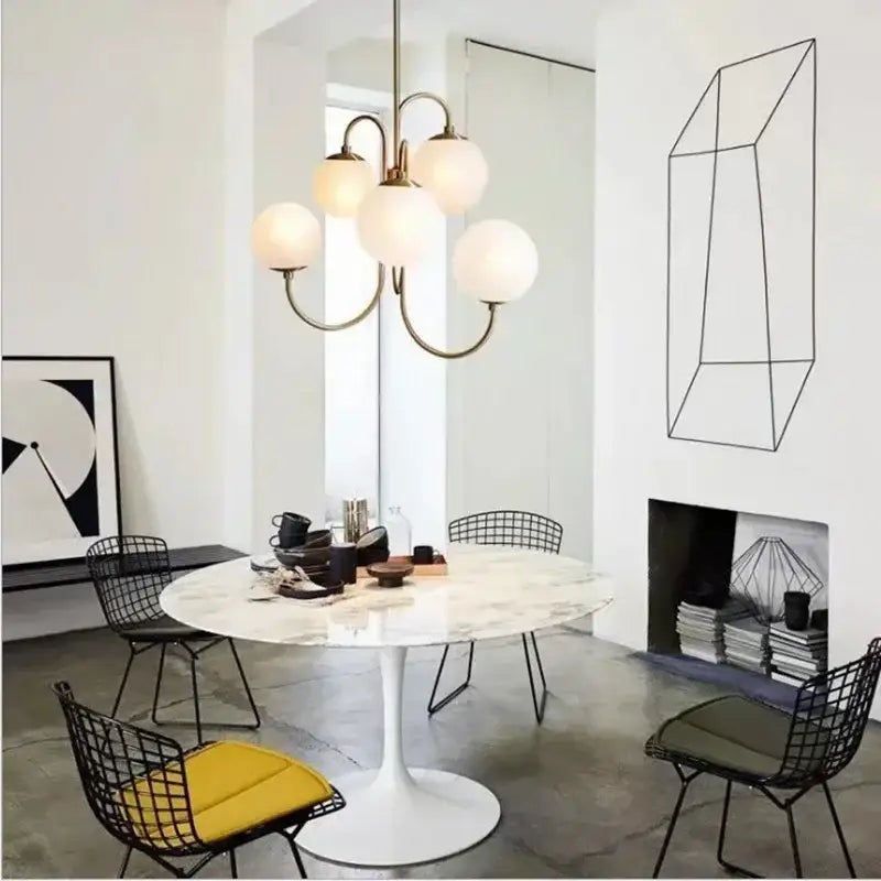 Modern gold glass balls chandelier pendant light with brass finish and five frosted glass globe shades for dining room decorbites glass balls