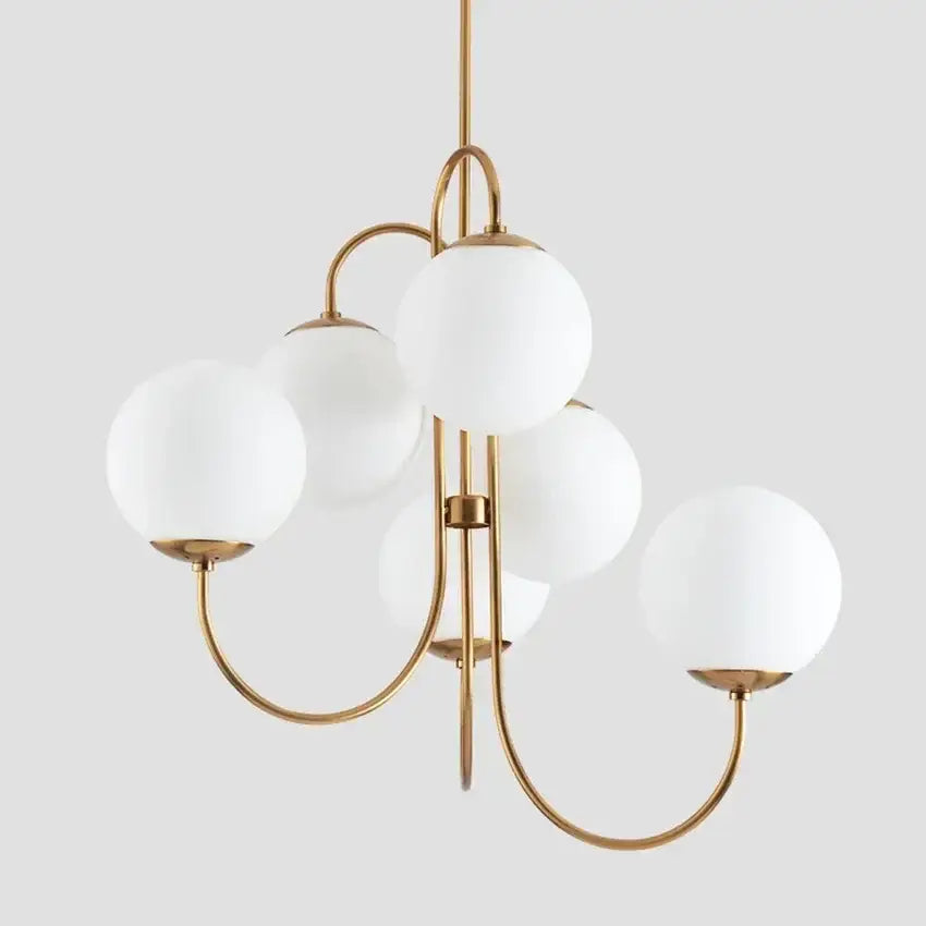 Modern gold glass balls chandelier pendant light with five frosted white glass balls for dining room decorbites decor