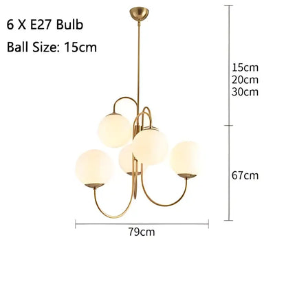 Modern gold glass balls chandelier pendant light with six frosted glass globe shades for dining room decorbites decor