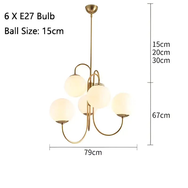 Modern gold glass balls chandelier pendant light with six frosted glass globe shades for dining room decorbites decor