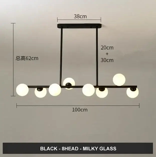Black modern pendant light with eight milky glass globe bulbs in a decorbites glass balls chandelier for dining room