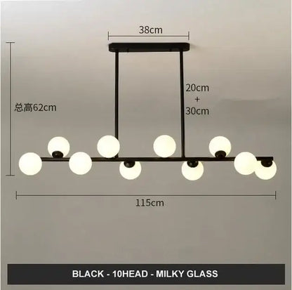 Modern gold glass balls chandelier with black pendant light and ten milky decorbites glass balls for dining room decor