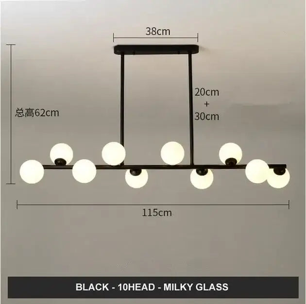Modern gold glass balls chandelier with black pendant light and ten milky decorbites glass balls for dining room decor