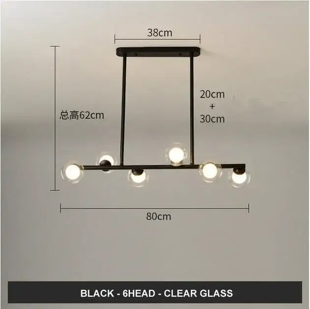 Black modern glass balls chandelier with six clear glass globe bulbs by decorbites for dining room decor