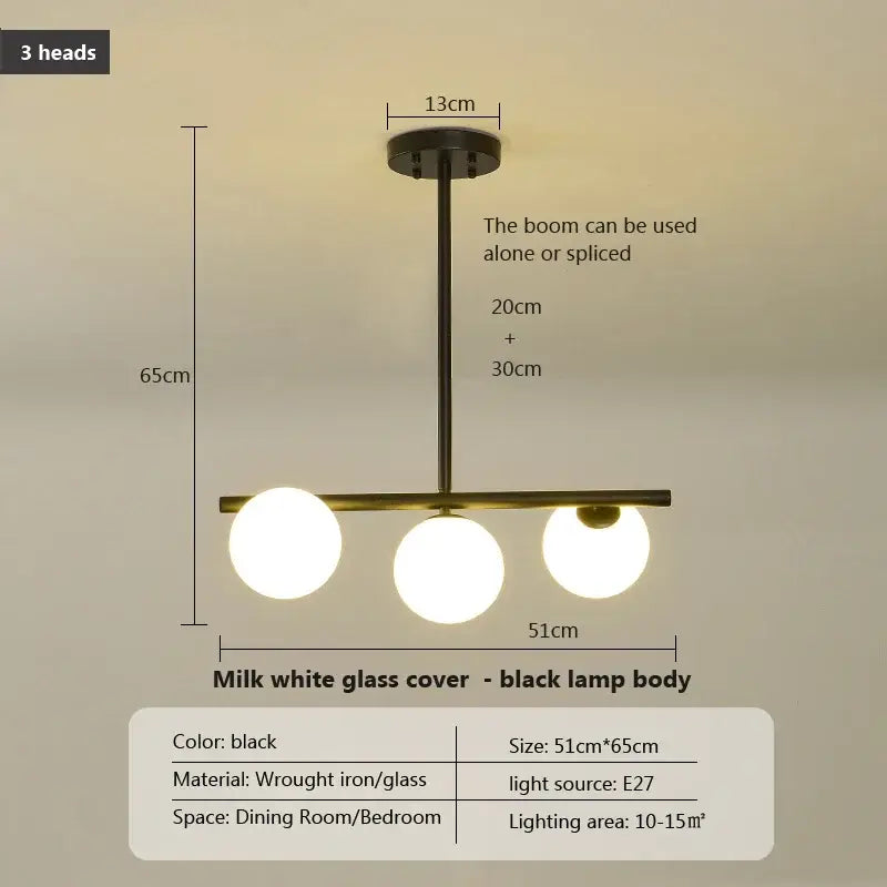 Modern gold glass balls chandelier with black wrought iron pendant and three milk white glass globe bulbs decorbites glass balls