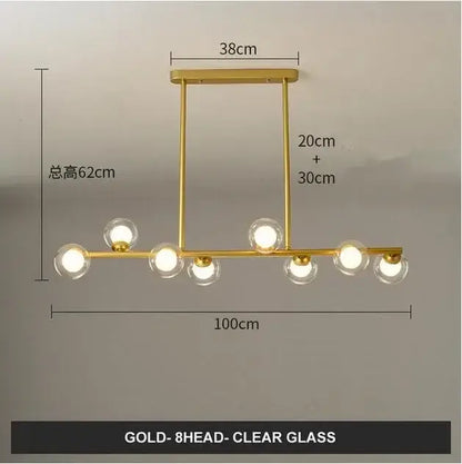 Modern gold glass balls chandelier with eight clear glass globe bulbs for dining room by decorbites glass balls