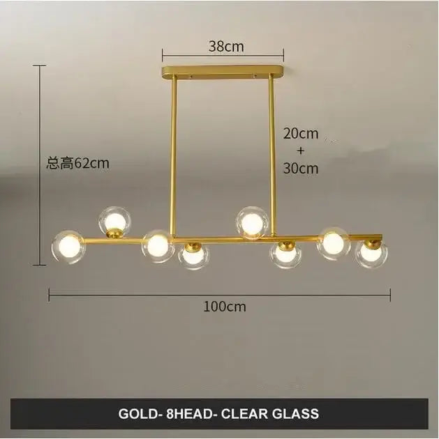 Modern gold glass balls chandelier with eight clear glass globe bulbs for dining room by decorbites glass balls