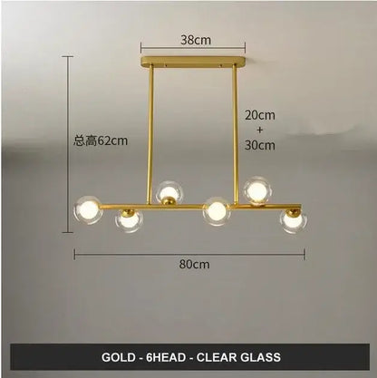 Modern gold glass balls chandelier featuring six clear glass globe bulbs for dining room decorbites glass balls