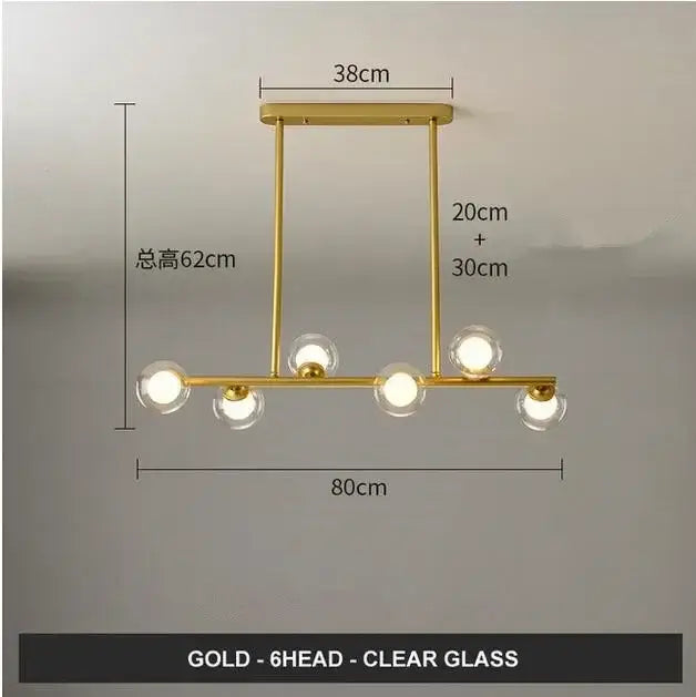 Modern gold glass balls chandelier featuring six clear glass globe bulbs for dining room decorbites glass balls