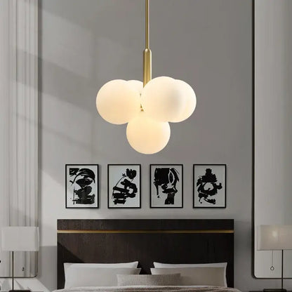 Modern gold glass balls chandelier with three frosted glass spheres on brass rod for dining room decorbites glass balls