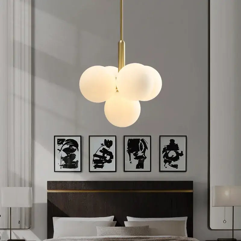 Modern gold glass balls chandelier with three frosted glass spheres on brass rod for dining room decorbites glass balls
