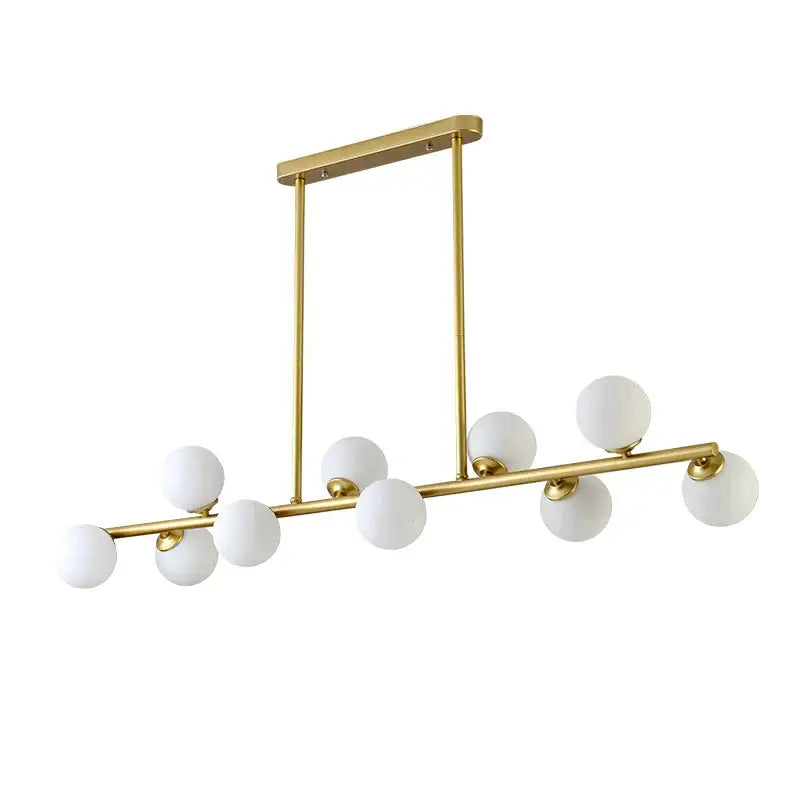 Modern gold glass balls chandelier with nine frosted globe bulbs on horizontal bar for dining room decorbites glass balls