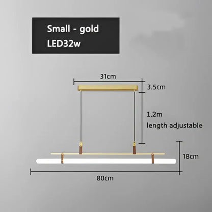 Modern gold glass belt chandelier led pendant light with adjustable length and minimalist horizontal bars for dining room decorbites glass belt