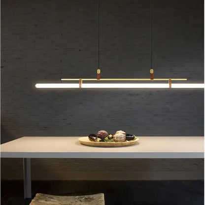 Modern gold glass belt chandelier dining room led pendant light with sleek rectangular design and brass decorbites glass belt accents