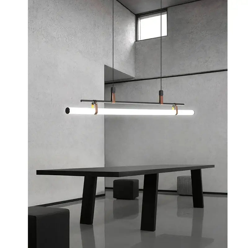 Modern black and copper pendant light with sleek minimalist design featured in decorbites glass belt chandelier collection