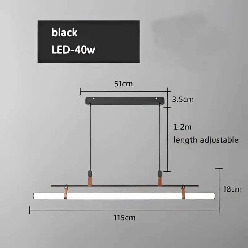 Black led 40w linear pendant light with adjustable length and sleek modern design for decorbites glass belt chandelier