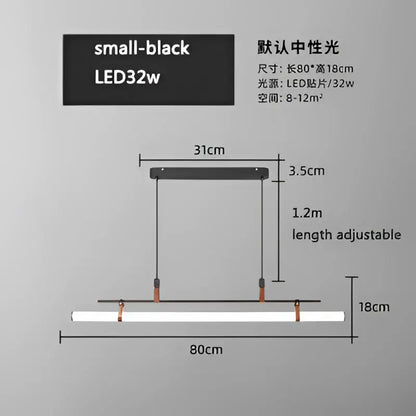 Modern gold glass belt chandelier led pendant light with small black led32w linear pendant and adjustable length decorbites glass belt