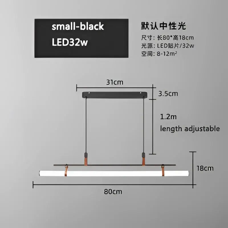 Modern gold glass belt chandelier led pendant light with small black led32w linear pendant and adjustable length decorbites glass belt