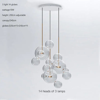 Modern gold glass bubble ball led chandelier with glass bubble ball design brass-toned rods and white canopy for dining room decorbites glass bubble