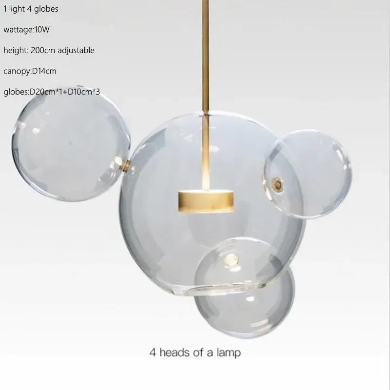 Modern gold glass bubble ball led chandelier with brass rod and four transparent globes for dining room decorbites glass bubble