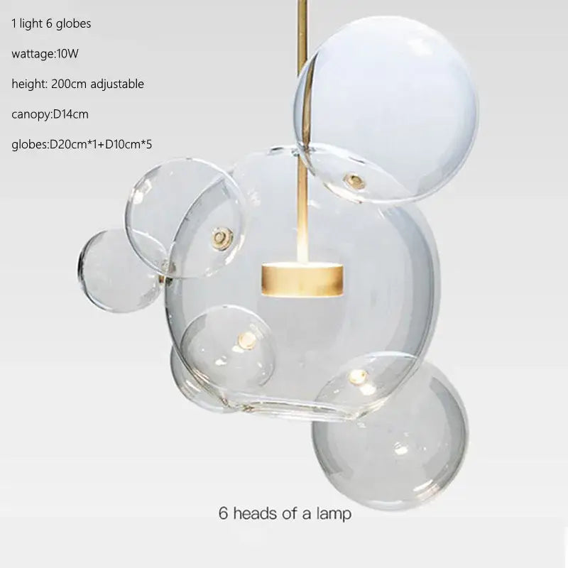 Modern gold glass bubble ball led chandelier with six transparent spherical bulbs for dining room decorbites glass bubble