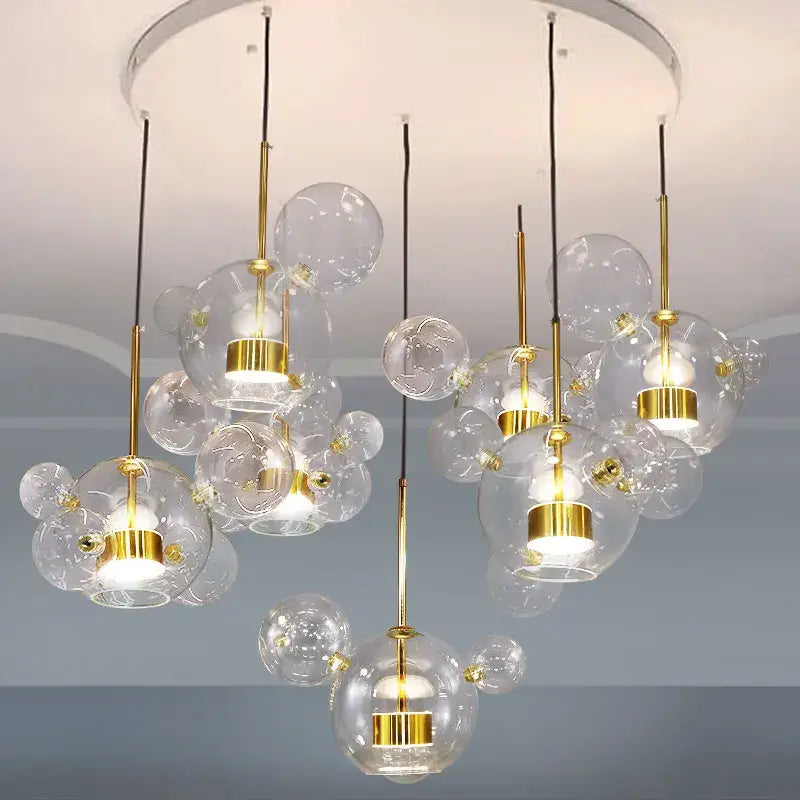 Modern gold glass bubble ball led chandelier with glass bubble and metal accents for dining room decorbites glass bubble