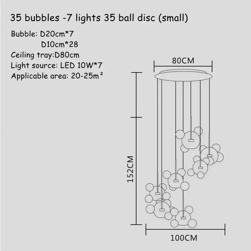 Modern gold glass bubble chandelier with 35 spherical glass bubbles by decorbites for dining room decor