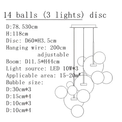 Adjustable modern gold decorbites glass bubble chandelier with spherical glass bubbles for dining room lighting