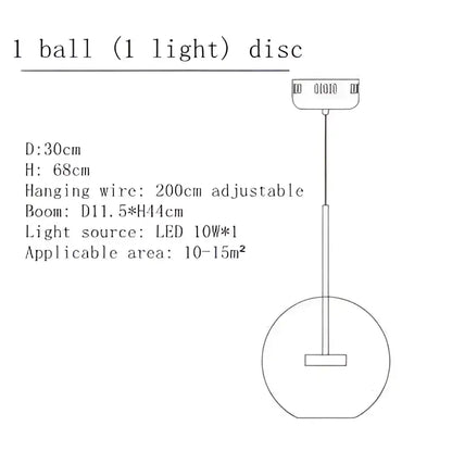 A modern gold decorbites glass bubble chandelier with a round LED pendant and adjustable hanging wire for dining room decor