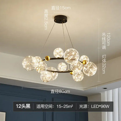 Modern gold glass bubble led chandelier with 12 glowing spherical bulbs and gold connectors for dining room decorbites glass bubble