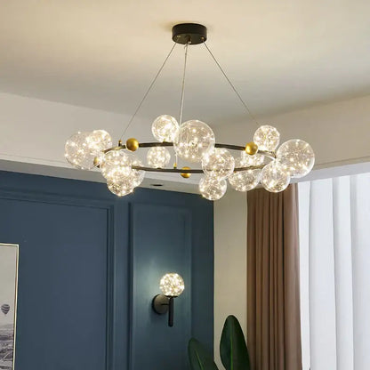 Modern gold glass bubble led chandelier with clear glass spheres and gold accents for dining room decorbites glass bubble light