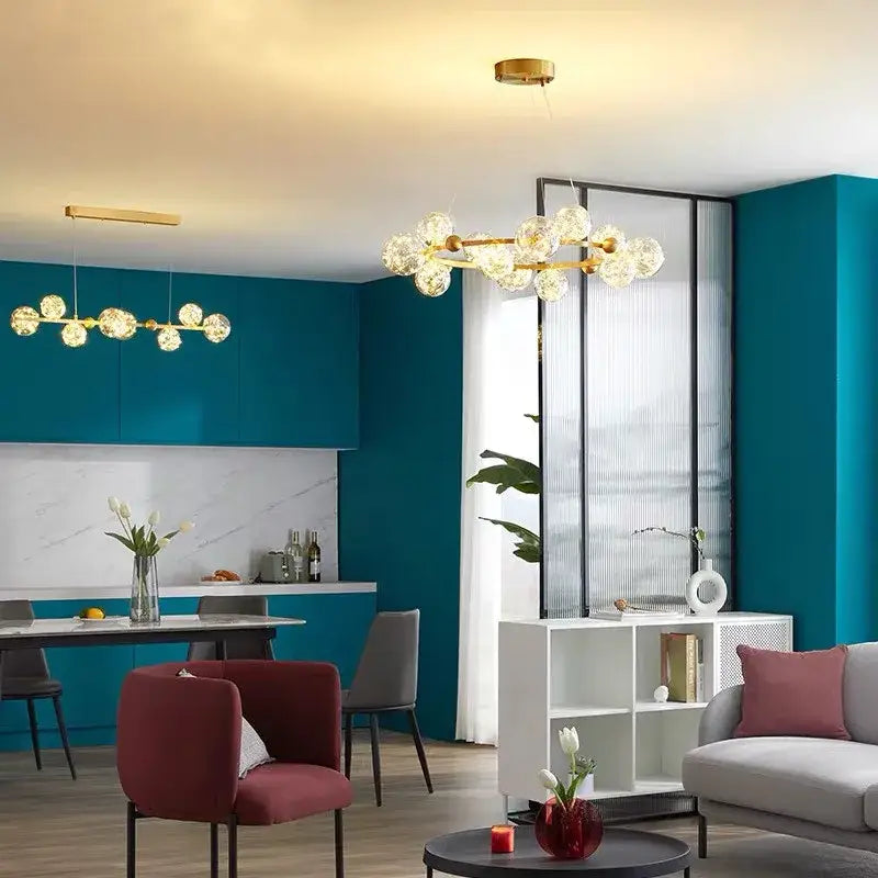 Modern gold glass bubble led chandelier with spherical glass globe lights for dining room decorbites glass bubble design