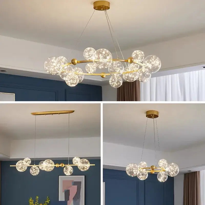 Modern gold glass bubble led chandelier with clear bubble glass spheres for dining room decorbites glass bubble art light